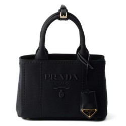 Borsa a mano Prada Jardiniere Mini in tela di cotone Nero
