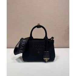 Borsa a mano Prada Jardiniere Mini in tela di cotone Nero