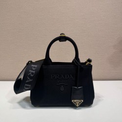 Borsa a mano Prada Jardiniere Mini in tela di cotone Nero