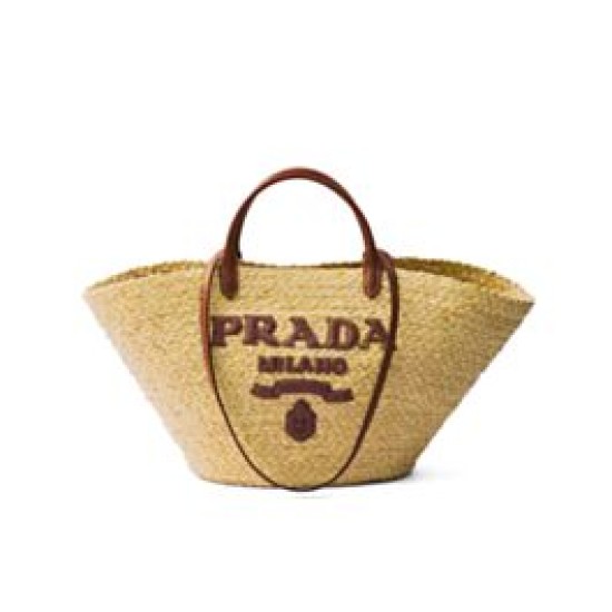 Replica Borsa shopping Prada Grande in Rafia Caffè imitazione False Online
