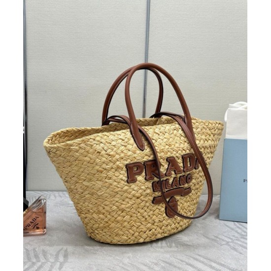 Replica Borsa shopping Prada Grande in Rafia Caffè imitazione False Online