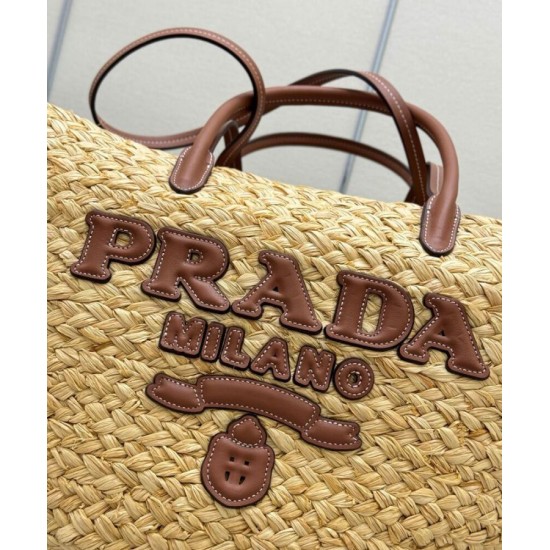 Replica Borsa shopping Prada Grande in Rafia Caffè imitazione False Online