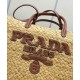 Replica Borsa shopping Prada Grande in Rafia Caffè imitazione False Online