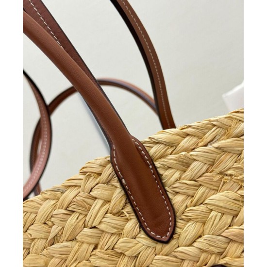 Replica Borsa shopping Prada Grande in Rafia Caffè imitazione False Online