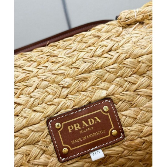 Replica Borsa shopping Prada Grande in Rafia Caffè imitazione False Online