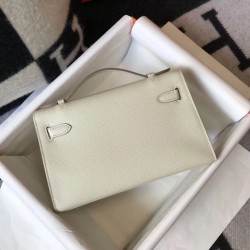 Borsa Hermès Kelly Pochette in pelle Epsom bianca
