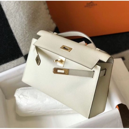 Replica Borsa Hermès Kelly Pochette in pelle Epsom bianca Replica Borsa Hermès Kelly Pochette in pelle Epsom bianca