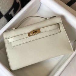Borsa Hermès Kelly Pochette in pelle Epsom bianca