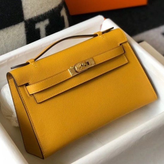 Replica Borsa Hermès Kelly Pochette in pelle Epsom gialla Replica Borsa Hermès Kelly Pochette in pelle Epsom gialla