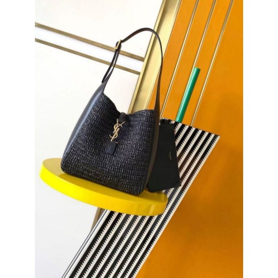 Replica Borsa a tracolla piccola Saint Laurent Le 5 À 7 morbida in rafia nera Replica Borsa a tracolla piccola Saint Laurent Le 5 À 7 morbida in rafia nera
