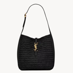 Borsa a tracolla piccola Saint Laurent Le 5 À 7 morbida in rafia nera
