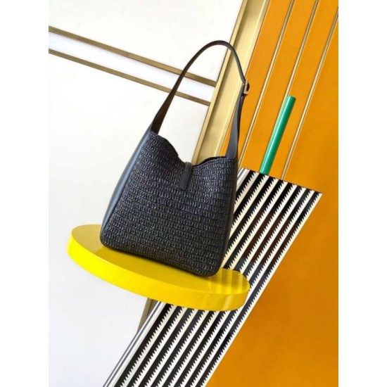 Replica Borsa a tracolla piccola Saint Laurent Le 5 À 7 morbida in rafia nera Replica Borsa a tracolla piccola Saint Laurent Le 5 À 7 morbida in rafia nera