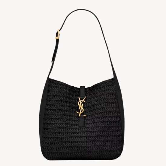 Replica Borsa a tracolla piccola Saint Laurent Le 5 À 7 morbida in rafia nera Replica Borsa a tracolla piccola Saint Laurent Le 5 À 7 morbida in rafia nera