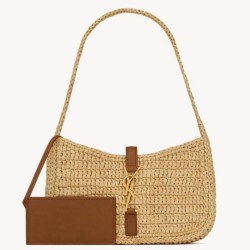 Mini borsa Hobo Saint Laurent Le 5 À 7 in rafia naturale