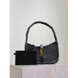 Mini borsa hobo Saint Laurent Le 5 À 7 in rafia nera