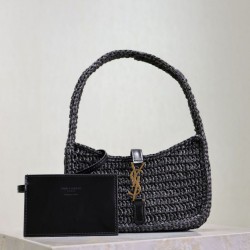 Mini borsa hobo Saint Laurent Le 5 À 7 in rafia nera Mini borsa hobo Saint Laurent Le 5 À 7 in rafia nera