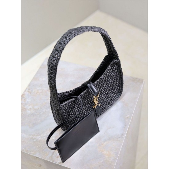 Replica Mini borsa hobo Saint Laurent Le 5 À 7 in rafia nera Replica Mini borsa hobo Saint Laurent Le 5 À 7 in rafia nera