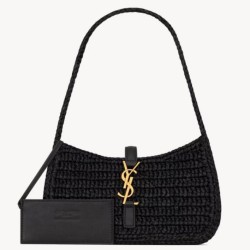 Mini borsa hobo Saint Laurent Le 5 À 7 in rafia nera