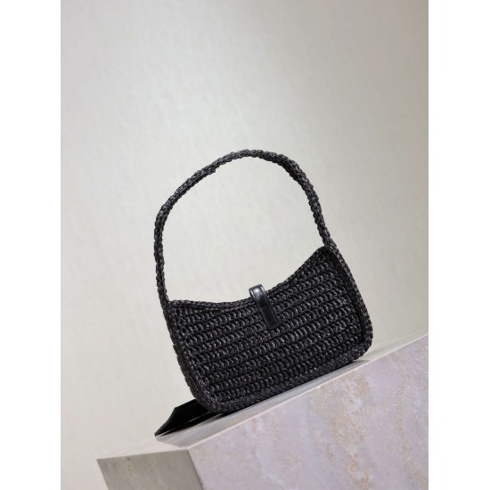 Replica Mini borsa hobo Saint Laurent Le 5 À 7 in rafia nera Replica Mini borsa hobo Saint Laurent Le 5 À 7 in rafia nera