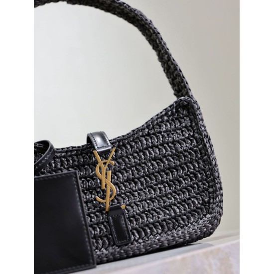 Replica Mini borsa hobo Saint Laurent Le 5 À 7 in rafia nera Replica Mini borsa hobo Saint Laurent Le 5 À 7 in rafia nera