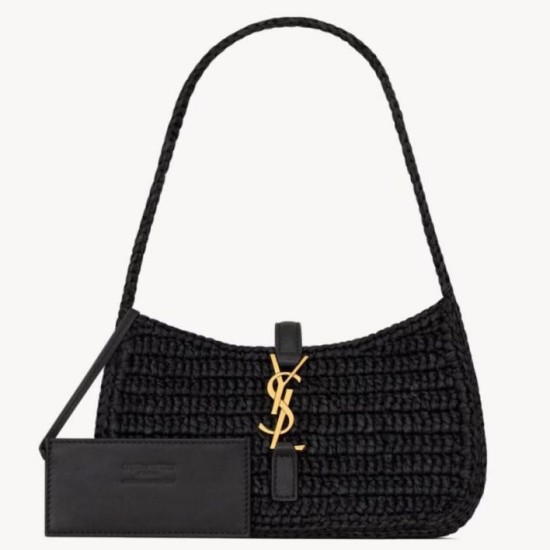 Replica Mini borsa hobo Saint Laurent Le 5 À 7 in rafia nera Replica Mini borsa hobo Saint Laurent Le 5 À 7 in rafia nera
