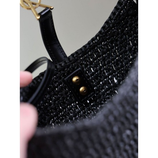 Replica Mini borsa hobo Saint Laurent Le 5 À 7 in rafia nera Replica Mini borsa hobo Saint Laurent Le 5 À 7 in rafia nera