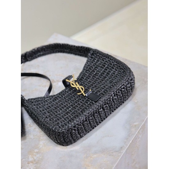 Replica Mini borsa hobo Saint Laurent Le 5 À 7 in rafia nera Replica Mini borsa hobo Saint Laurent Le 5 À 7 in rafia nera