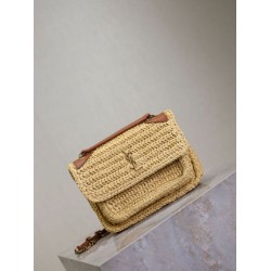 Mini borsa Saint Laurent Niki in rafia naturale