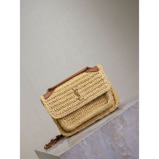 Replica Mini borsa Saint Laurent Niki in rafia naturale Replica Mini borsa Saint Laurent Niki in rafia naturale