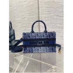 Dior Mini Book Tote con Tracolla Blu Denim Oblique Jacquard