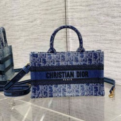 Dior Mini Book Tote con Tracolla Blu Denim Oblique Jacquard