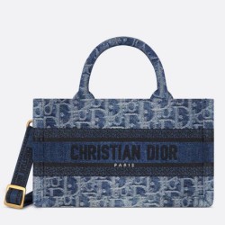 Dior Mini Book Tote con Tracolla Blu Denim Oblique Jacquard