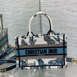 Borsa Dior Mini Book Tote con tracolla Ricamo Toile de Jouy Messico blu