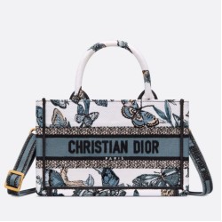 Borsa Dior Mini Book Tote con tracolla Ricamo Toile de Jouy Messico blu