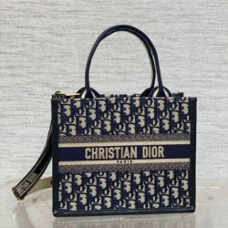 Borsa tote Dior piccola per libri con tracolla in tela blu Dior Oblique