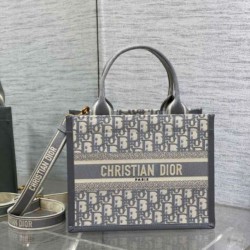 Borsa Dior piccola Book Tote con tracolla Tela Dior Oblique grigia