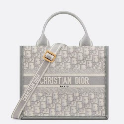 Borsa Dior piccola Book Tote con tracolla Tela Dior Oblique grigia