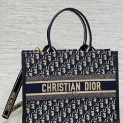 Borsa tote Dior media per libri con tracolla in tela blu Dior Oblique