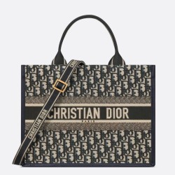 Borsa tote Dior media per libri con tracolla in tela blu Dior Oblique
