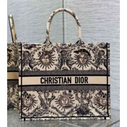 Borsa tote grande per libri Dior Beige Ricamo Toile de Jouy Soleil