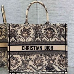 Borsa tote grande per libri Dior Beige Ricamo Toile de Jouy Soleil
