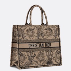 Borsa tote grande per libri Dior Beige Ricamo Toile de Jouy Soleil