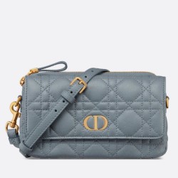 Pouch Dior Caro In pelle di vitello Cannage blu nuvola