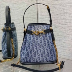 Borsa Dior C'est Media Jacquard Blu Denim Obliquo