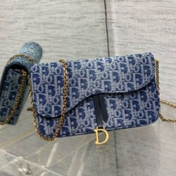 Borsa a Tracolla Dior Saddle Chain Jacquard Blu Denim Obliquo Borsa a Tracolla Dior Saddle Chain Jacquard Blu Denim Obliquo