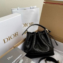 Borsa a Secchiello Dior Piccola Jolie Pelle di Agnello Macrocannage Nero