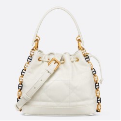 Borsa a Secchiello Dior Piccola Jolie Pelle di Agnello Macrocannage Bianco