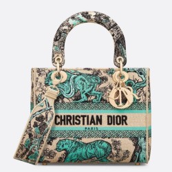 Dior Dioriviera Lady D-Lite Medium Bag Raffia con ricamo Toile de Jouy Sauvage verde