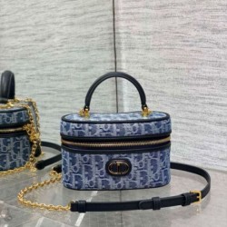 Dior 30 Montaigne Mini Vanity Case Blu Denim Oblique Jacquard