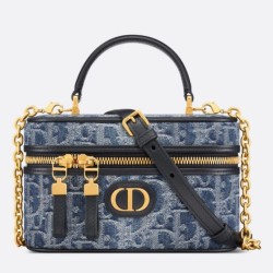 Dior 30 Montaigne Mini Vanity Case Blu Denim Oblique Jacquard